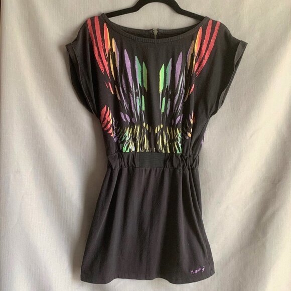 Billabong Women's Rainbow Colorful Short Sleeve Wing Dress Back Zip Size Small - Picture 1 of 13